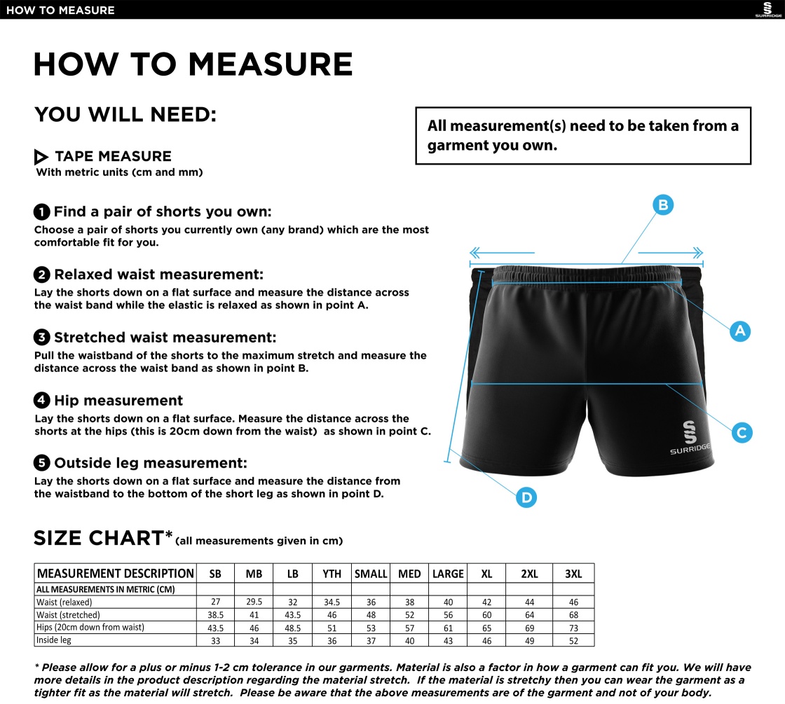 Haslingden CC - Shorts - Size Guide