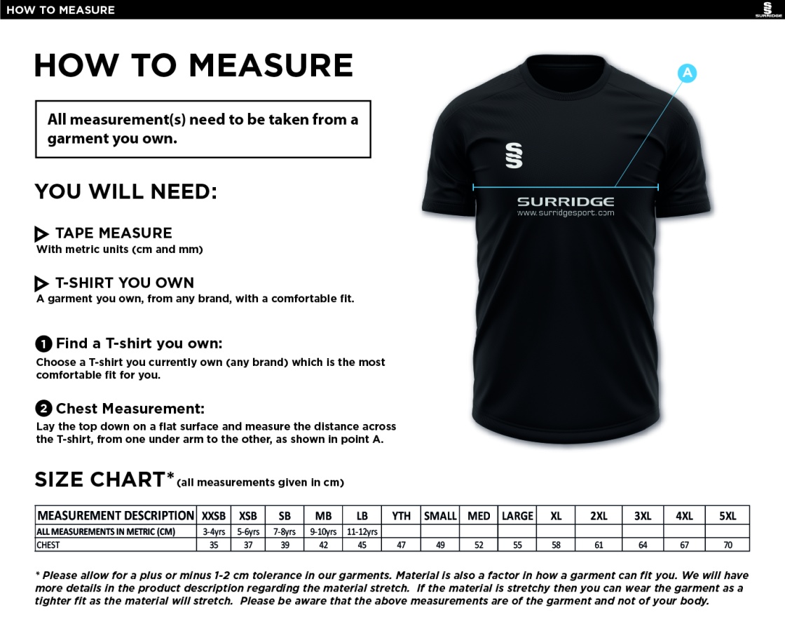 Haslingden CC - Blade Polo Shirt - Size Guide