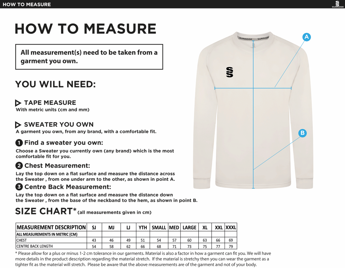 Haslingden CC - Juniors Blast Sleeveless Sweater - Size Guide