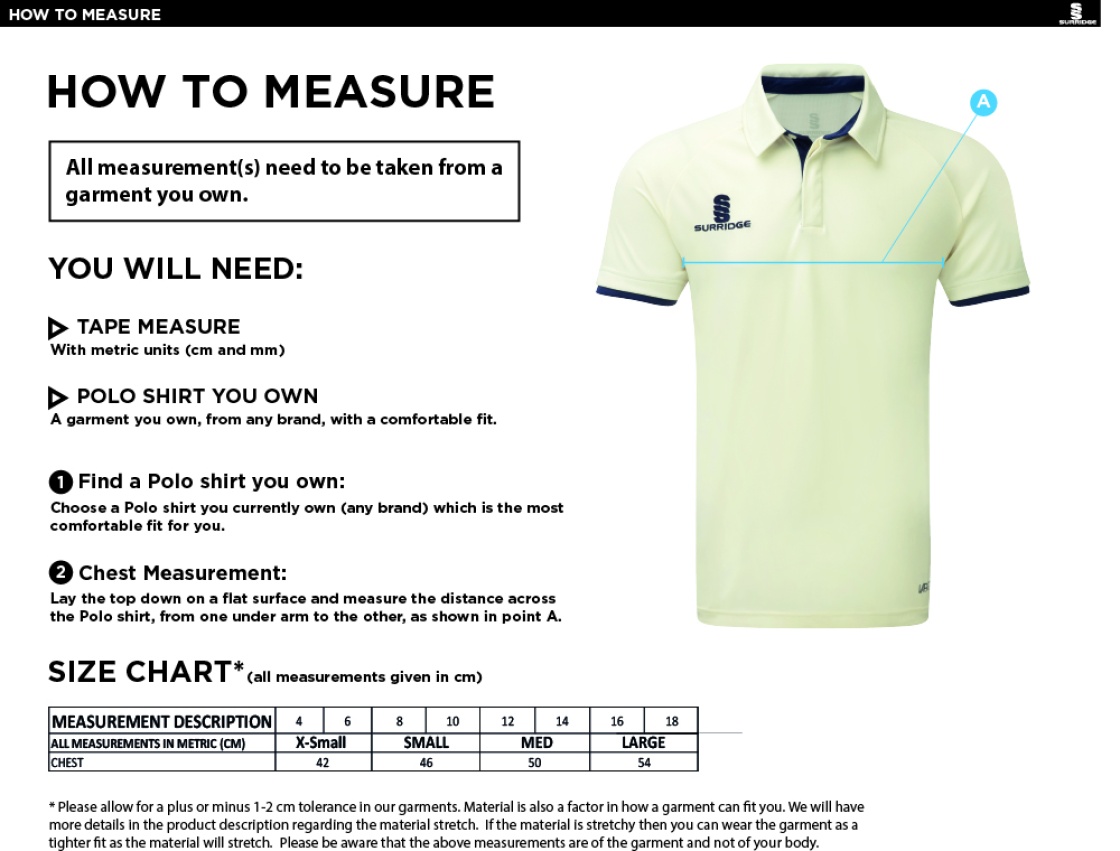HASLINGDEN CC - JUNIORS Dual Cricket Shirt Short Sleeve Womens - Size Guide