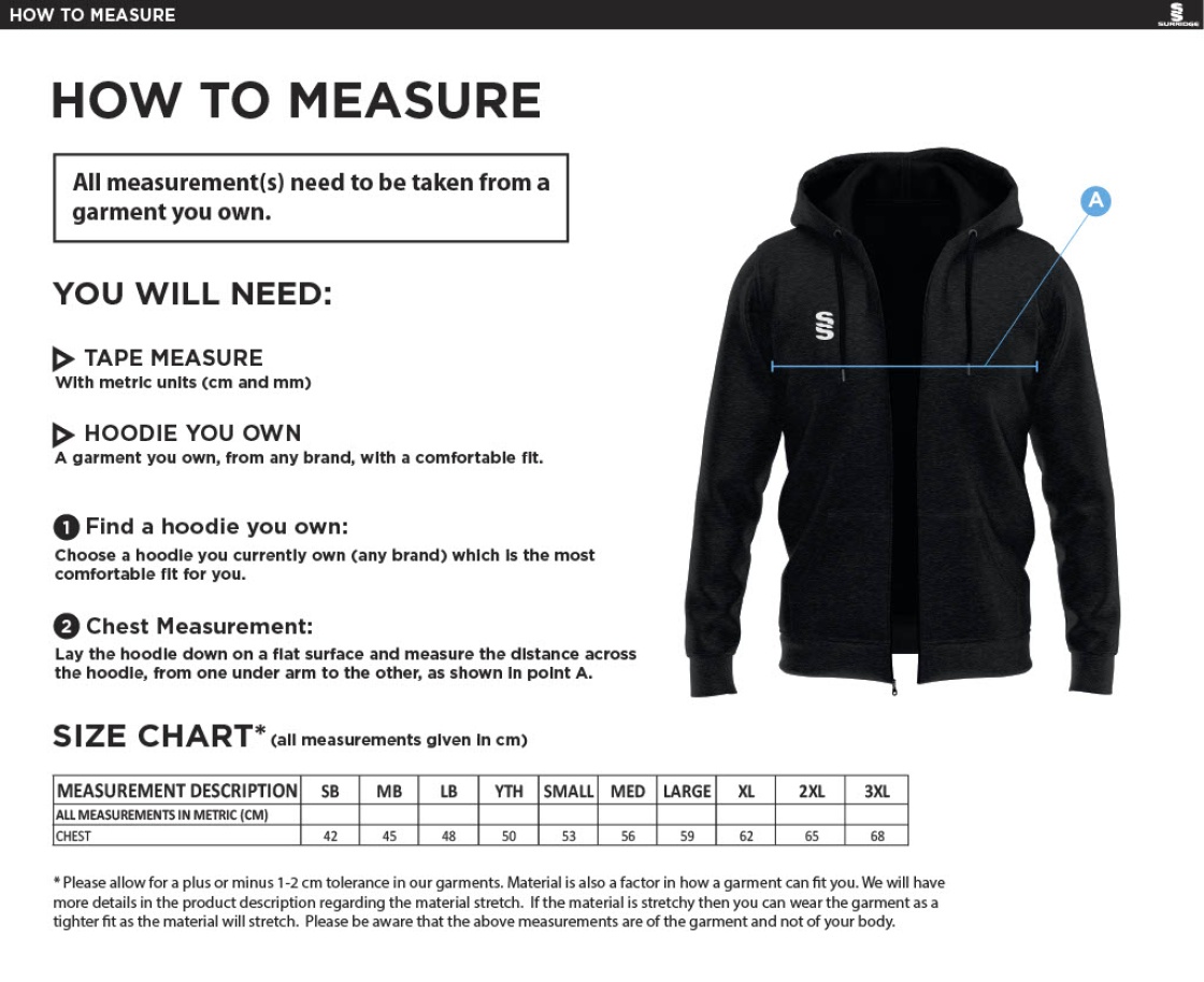 Haslingden CC - Dual Full Zip Hoody - Size Guide