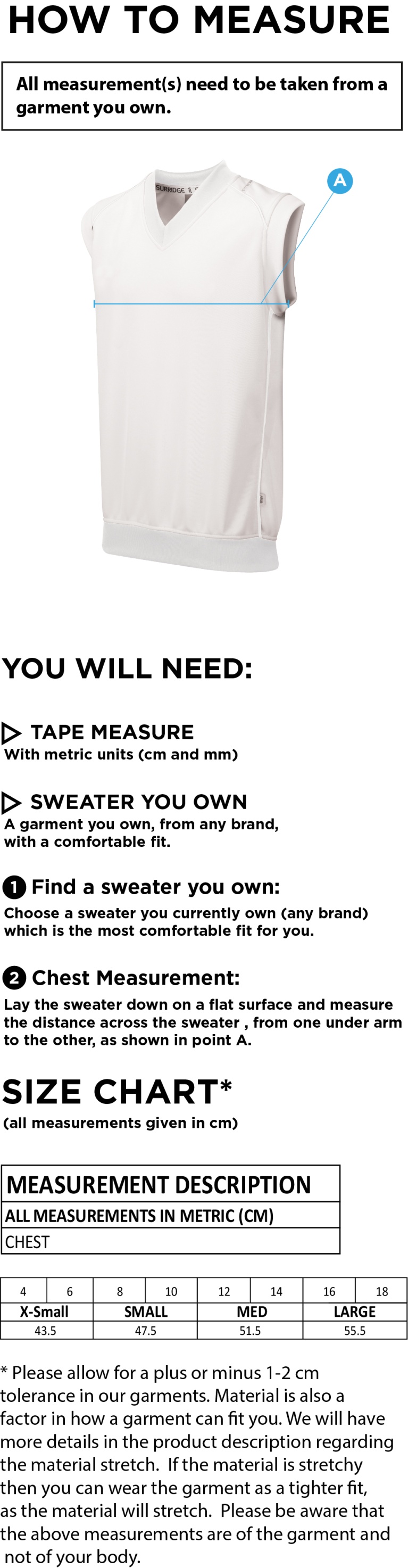 Haslingden CC - Juniors Blast Sleeveless Sweater - Girl's Fit - Size Guide