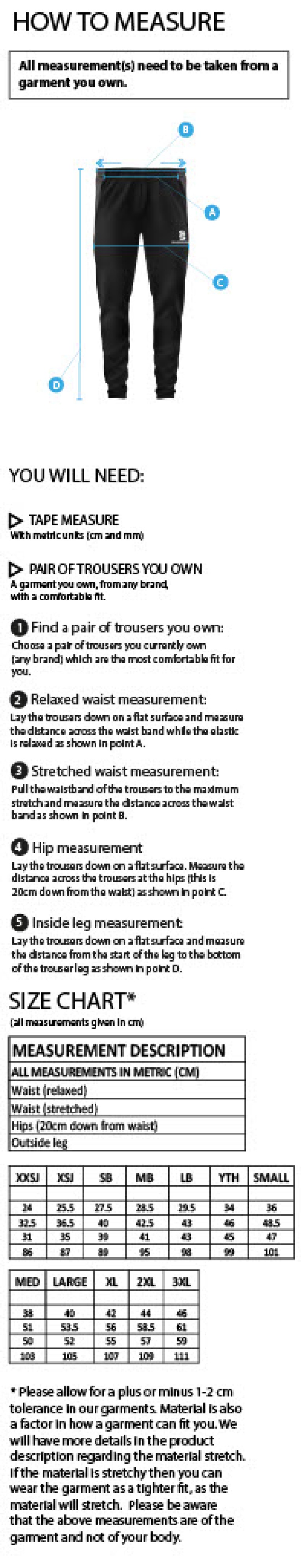 Haslingden CC - Dual Skinny Pants - Size Guide