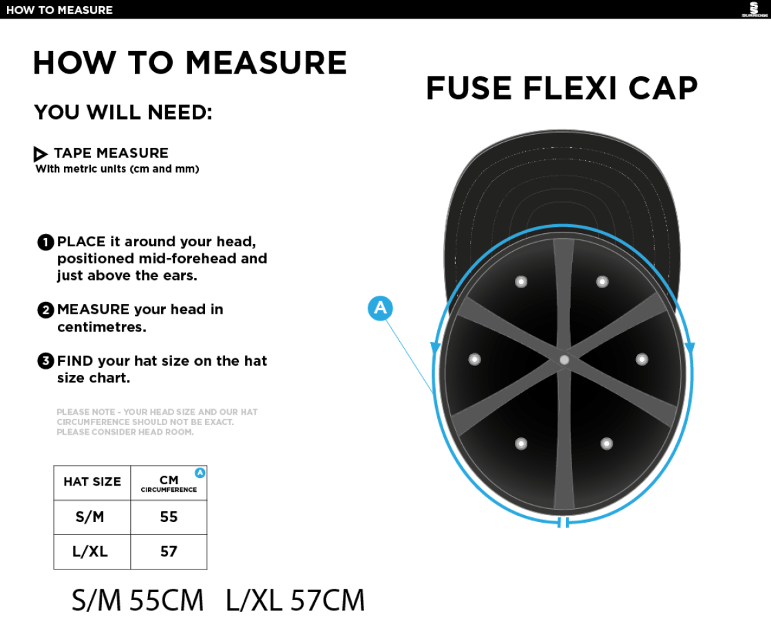 HASLINGDEN CC Fuse Flexi Cap - Maroon - Size Guide