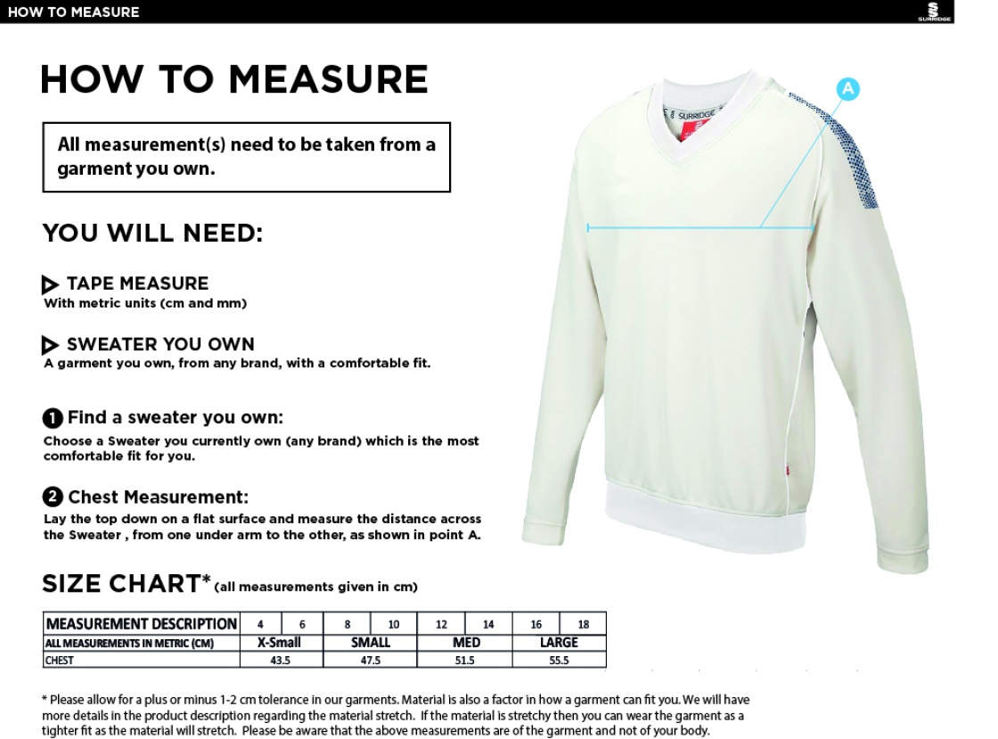 Haslingden CC - Juniors Blast Long Sleeve Sweater - Girl's Fit - Size Guide