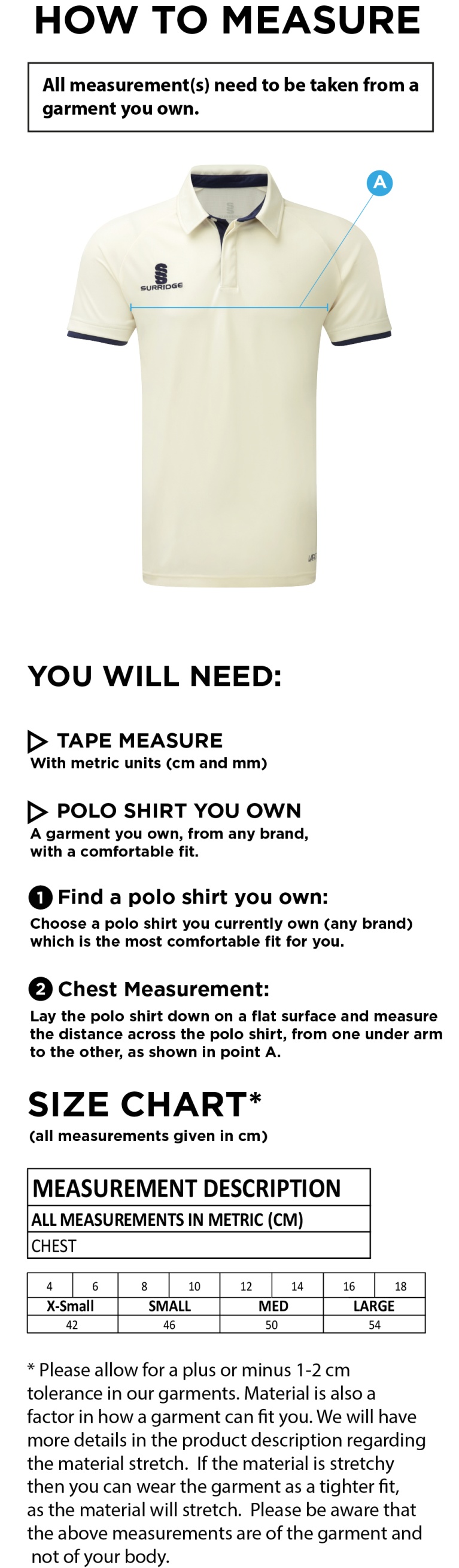 HASLINGDEN CC - JUNIORS Dual Cricket Shirt Short Sleeve Womens - Size Guide