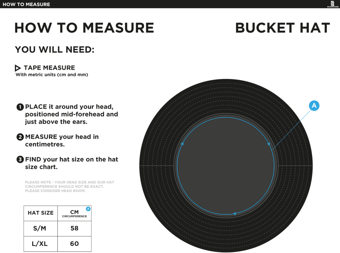 HASLINGDEN CC Dual Bucket Hat - Navy - Size Guide